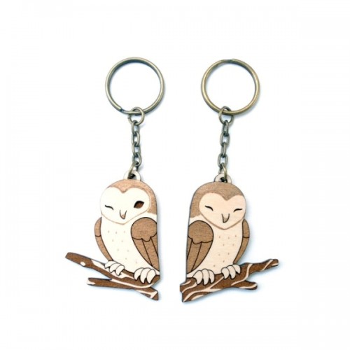 Wooden owl keyring for couple