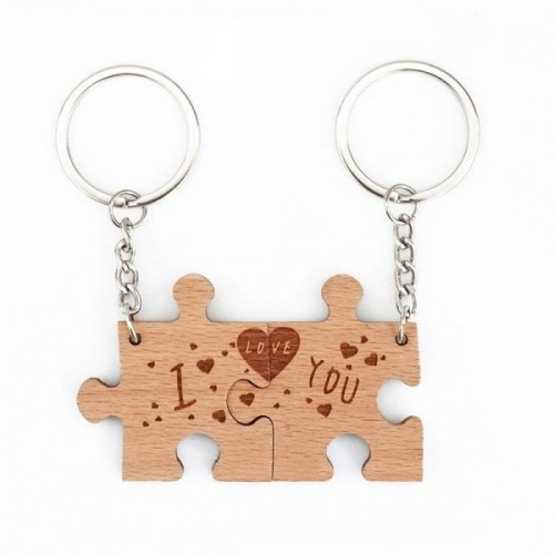 Wooden puzzle set keyring with engraving of your choice Wooden puzzle set keyring with engraving of your choice