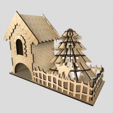 Wooden house with Christmas tree