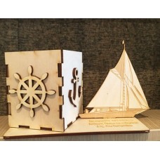 Wooden pencil case Ship and anchor with engraving of your choice