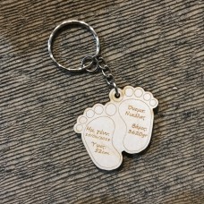 Wooden keyring baby slippers with birth details