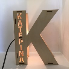 Wooden lamp Monogram  Κ with name of your choice