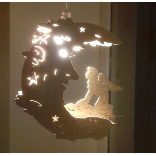 Wooden lamp Moon with angel Wooden lamp Moon with angel