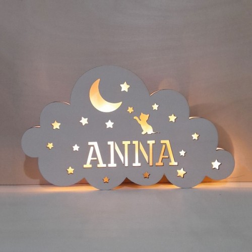 Wooden lamp cloud with name Wooden lamp cloud with name