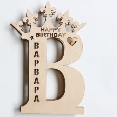 Wooden lamp  Monogram B with crown