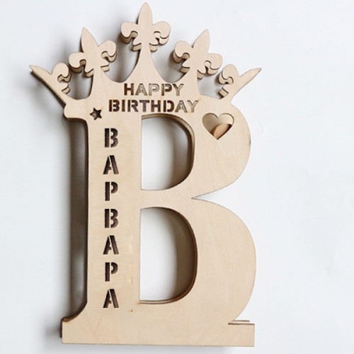 Wooden lamp Monogram B with crown Wooden lamp Monogram B with crown