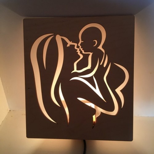 Wooden lamp with mom and child Wooden lamp with mom and child