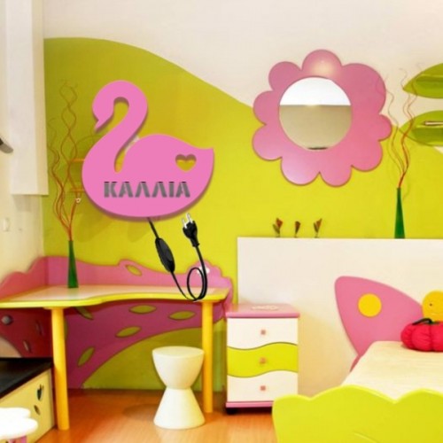 Wooden lamp – Swan with name Wooden lamp – Swan with name