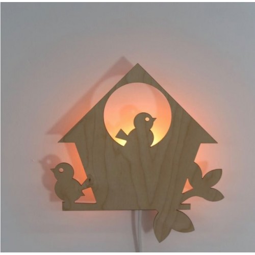 Wooden lamp house with bird