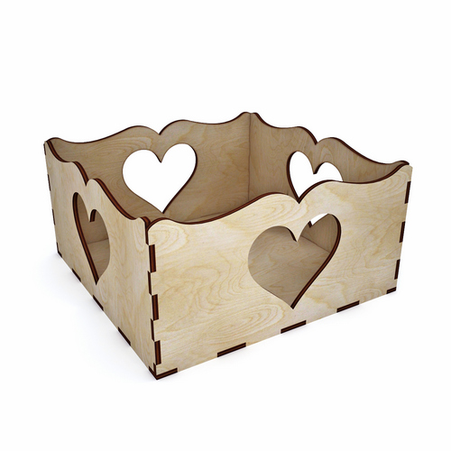 Wooden basket with hearts Wooden basket with hearts