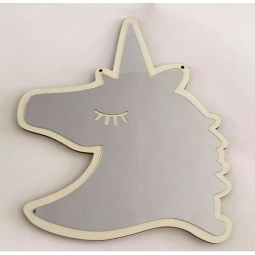 Wood and acrylic mirror – unicorn Wood and acrylic mirror – unicorn