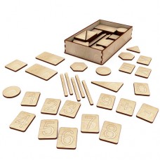 Wooden game with letters and numbers