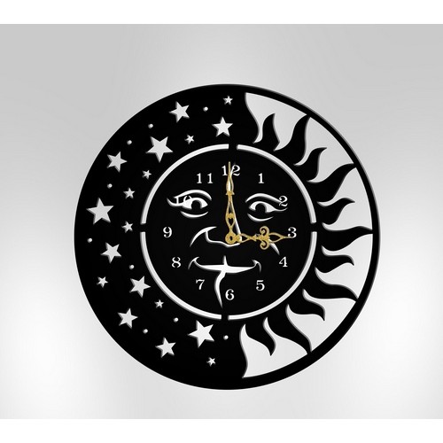 Wooden wall clock Sun and stars Wooden wall clock Sun and stars