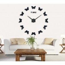 Wooden large clock with butterflies