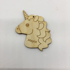 Wooden figure for keyring or magnet unicorn