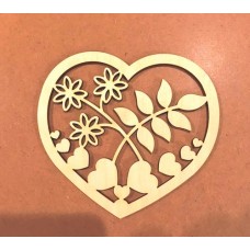 Wooden heart with flower for keyring or magnet