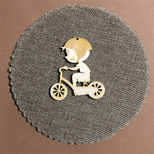 Wooden child with bicycle for keyring or magnet Wooden child with bicycle for keyring or magnet
