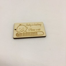 Wooden figure for keyring or magnet Baby is coming