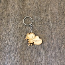 Wooden girl with message for keyring or magnet