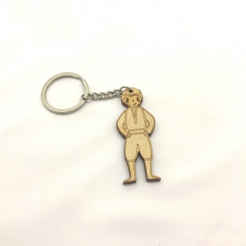 Wooden figure for keyring or magnet Cretan man